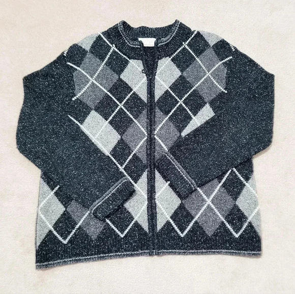 EP Pro Other - EP Pro Silk Wool Blend Golf Argyle Full Zip cardigan Black Heather Size …